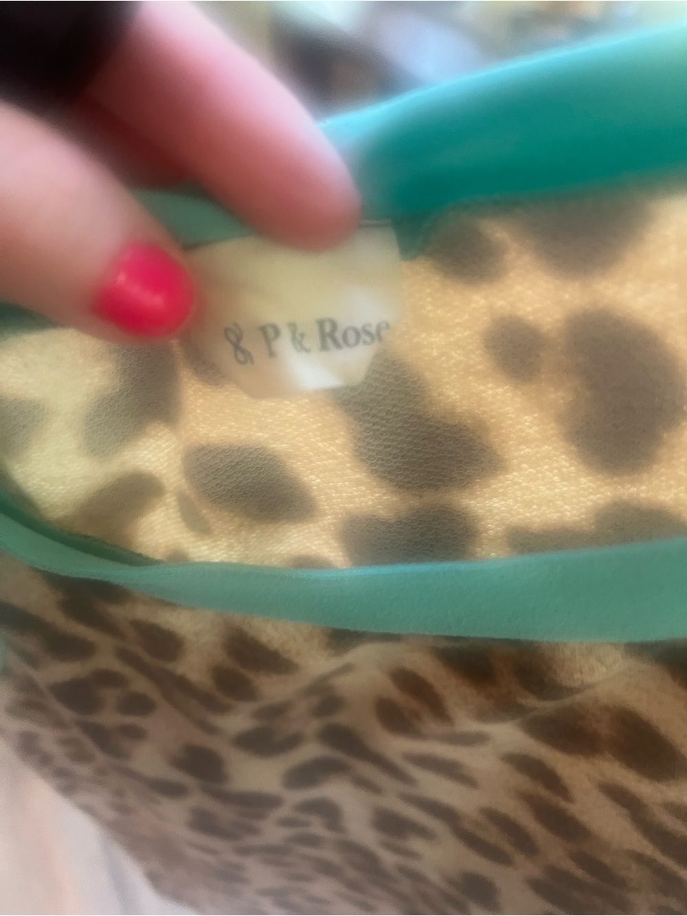 Leopard Print Raglan Tee with Teal Sleeves - Picture 3 of 4